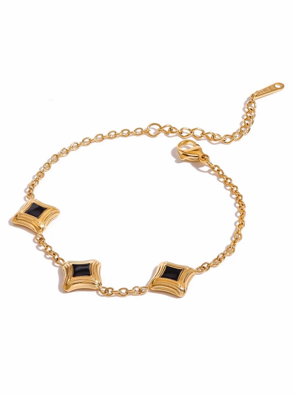 18K Gold Plated Black Square Charm Bracelet